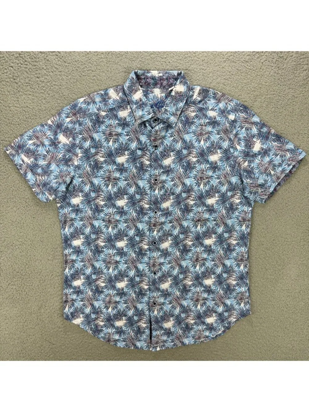 Robert Graham Shirt Men Small Blue Morrone Tropical Linen Short Sleeve Button Up